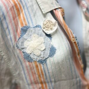 Rare⭐️ Caribbean Inspo Lori Higdon Multicolor Striped Linen Shirt  Xl